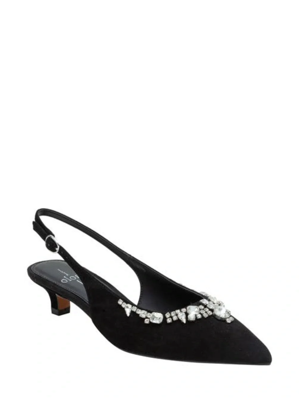 LINEA PAOLO Crystal Embellished Slingback Pumps Black Kitten Heel 5 Suede NIB